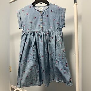 Charming Denim Kids Dress with Red Embroidered Cherries